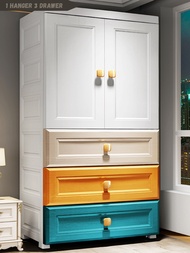 Foldable Wardrobe with Colourful Door Drawer Clothes Cabinet Almari Baju Baby Children Adult