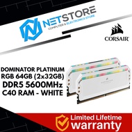 CORSAIR DOMINATOR PLATINUM RGB 64GB (2x32GB) DDR5 5600MHz C40 RAM-WHITE - CMT64GX5M2B5600C40W