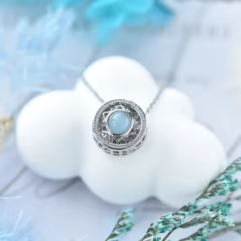 ITSMOS Spinner Anxiety Natural Aquamarine Star Pendant Necklace Healing Stone Relieve Pressure Fidge