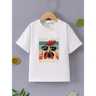 Premium Casual T-Shirt Kids T-Shirt With Cool Cartoon Rooster Print "Guess What Chicken Butt" Design