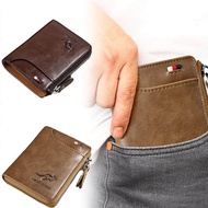Men Wallet with Zipper Genuine Leather Purse for Men's ID Window and Coin Pocket Retro Large Capacity Wallet Men's Wallet Zipper Wallet Business Wallet there