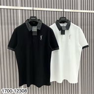 Ysl Polo Shirt Glitter Wide Sleeve Cotton Fabric 100%