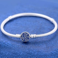 Original Moments Sparkling Blue Disc With Crystal Clasp Bracelet Fit 925 Sterling Silver Bangle Bead Charm Diy Europe Jewelry