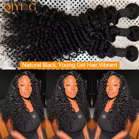 12A Deep Wave Bundles Human Hair Extensions Brazilian Remy 28 30 32Inch Raw Curly Hair Bundles 100% 