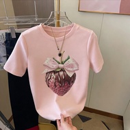 【220G 100%Cotton T-shirt】UT T-shirt for Women Short Sleeve Strawberry Chocolate Drizzle Design Kawai