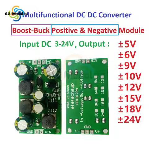2 in 1 8W Boost-Buck Dual +- Voltage Board 3-24V to 5V 6V 9V 10V 12V 15V 18V 24V for ADC DAC LCD op-
