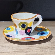 義大利手工陶-POP 普普藝術 濃縮咖啡杯盤組 60ml (橘邊圈圈)