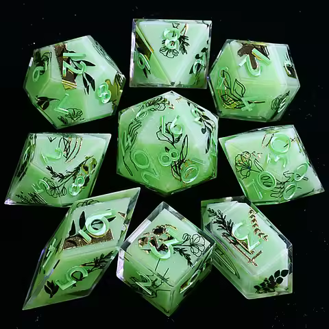 9 Polyhedral Resin Dice D&D Sets Macaron Flora Glyph