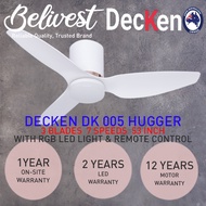 (STOCK CLEARANCE) DECKEN DK 005 Hugger DC Motor Ceiling Fan (Suitable for low and high ceiling) / With LED Light / High Efficiency / Best Value / PRICE GUARANTEED -- (Installation at $38 now. The cheapest in town!!!)