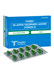 Pharex  VITAMIN E 400IU di-Alpha Tocopheryl Acetate 30 Soft-Gels + FREE Pharex C Capsules