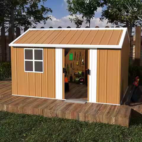 Heavy-Duty Metal Storage Shed Lockable Door Vent Window Weatherproof Outdoor Garden Tool 12x8FT, Cus