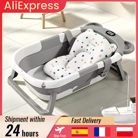 Bear Shape Baby Folding Bathtub with Intelligent Temperature Display, Easy to Store with Baby Bathtu