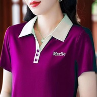 Womens Quality T-shirt 2024 Summer New Lapel Versatile Print Slimming Fashion Loose Casual Top