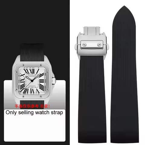 Rubber silicone watch with soft, waterproof and sweat proof for cartier Santos 100 W2020007 men's bl