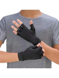 1對銅纖維關節炎壓縮手套,適用於戶外、騎行手套,防滑輕便半指關節壓力手套
