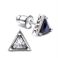 Copper Plating Platinum Dark Blue Diamond Earrings Men Japanese Korean Unique Triangle Diamond Simpl