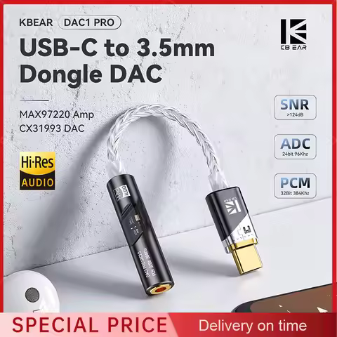 KBEAR DAC1PRO Type-C to 3.5mm HiFi DAC Digital Audio Decoder Adapter Cable HI-RES for TBX Kalideer I
