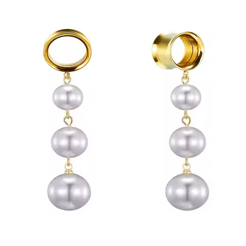 2PCS Pearls Dangle Ear Gauges for Women Ear Plugs and Tunnels Stretching Earrings Size 2G 0G 00G Scr