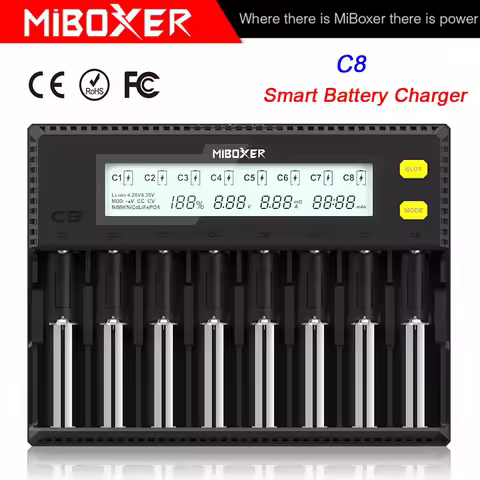 MiBOXER C8 18650 Battery Charger LCD Display 1.5A for Li-ion LiFePO4 Ni-MH Ni-Cd AA 21700 20700 2665
