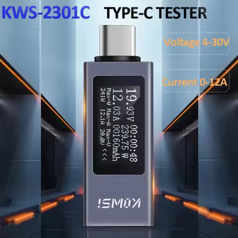KWS-2301C Type-C Current and Voltage Monitor DC 4-30V 0-12A Power Meter Tester PD Battery Capacity D