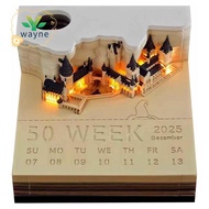 Time Piece Calendar, 2025 Desk Calendar Memo Pad, 3D Magic Castle Time Piece Notepad with Lights