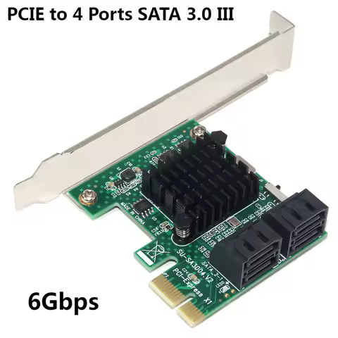 6Gbps PCIE to 4 Ports SATA 3.0 III Expansion Adapter PCI-e PCI Express x1 Controller Board Expansion
