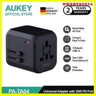 [HWARTZ] [FS] AUKEY Universal Travel Adapter Type C 30W 4 In 1 EU US UK PA-TA04-BK