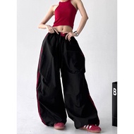 seluar track perempuan plus size seluar track American Retro Contrast Color Stripes Cool Sports Over