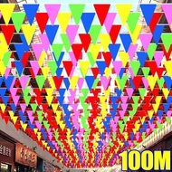 80/100M 150Pcs Colored Polyester Triangle Flag - DIY Colorful String Flag Decor - Wedding Party Deco