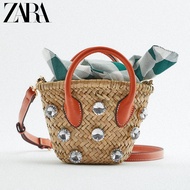 ZARA ใหม่ กระเป๋าสตรี สีส้ม ตะกร้าสานมินิ กระเป๋าสะพายข้าง orange