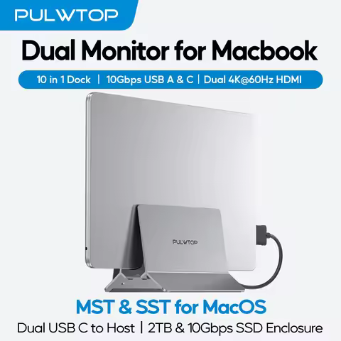 PULWTOP Dual-USB C Mac Laptop Docking Station with USB 2.0, SD/TF Vertical Dock Stand for MacBook Pr