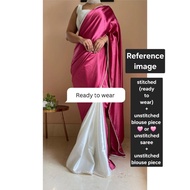 (unstitched/stitched (saree only))  Satin silk saree with moti lace border two color saree for Women