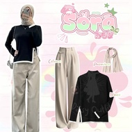 3-in-1 Korean Style Hijab Set Nola Knit Blouse + Oro Pants IVORY + Pashmina Ceruty Baby Doll / Outfi