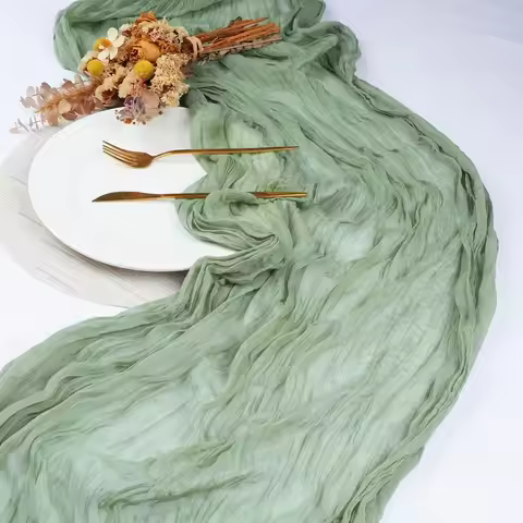Light Colored Bohemian Style Table Runner, Pleated Table Runner, All Season Table Runner, Gauze Tabl