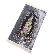 Premium Turkish Prayer Rug with Imported Satin Silk Floral Motif 70x120cm JZW-007 - Black, 52x105cm 