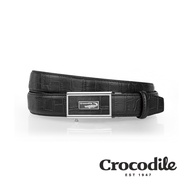 Crocodile 鱷魚皮件 義大利進口牛皮 壓紋 自動穿扣 紳士皮帶 32MM-0101-42005-黑/深咖兩色/ 黑色/ 40吋