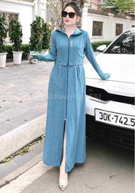 Áo chống nắng nữ toàn thân dáng dài croptop 2 lớp áo choàng chống nắng váy liền thân XUZI vải cotton