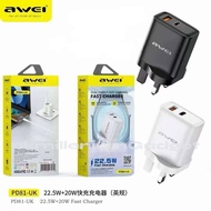 Awei PD81T-UK 22.5W DUAL OUTPUT PD-USB FAST CHARGING POWER ADAPTER USB TO TYPE-C C ( CHARGER ONLY)