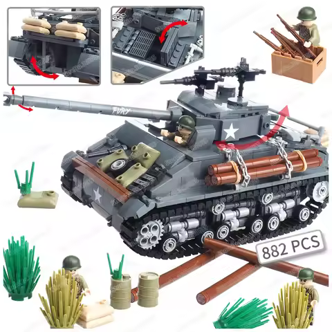 M4A3E8 Sherman tank Building Block Assembly WW2 Military Equipment figures Weapons Armored Tank War