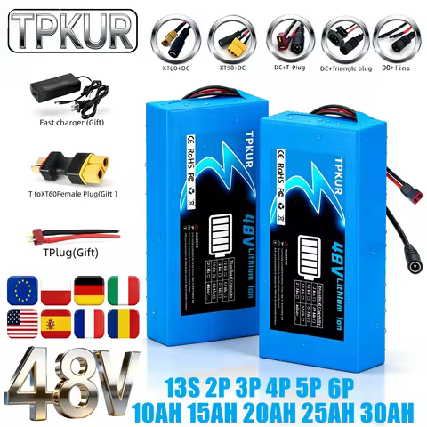 Suitable for 100-1500W Scooters, New 48V 13S 2P 3P 4P 5P 7P 18650 Lithium-Ion Battery Packs, with Bu