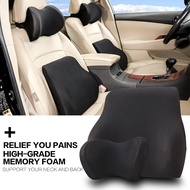Breathable&amp;Cool Skin-friendly Fabric Three-dimensional Space Memory Foam Car Neck Pillow Lumbar Support Cushion Kit Ergonomic Car Headrest Back Support Pillow Pain Relief Cushion&amp;pillow for Car or Office Chair Fit Most Seats