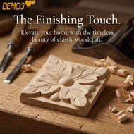 [DEMO3] 4pcs Rubber Wood Carving, 2.4x2.4 Inch Rubber Wood Antique Wood Applique, Retro Home Decor S