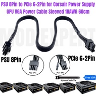 CORSAIR PSU 8Pin to PCIe 6+2Pin GPU VGA Power Cable Braided for RM450 RM550 RM650 RM750 RM850 RM1000