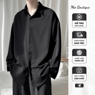 Unisex Basic long-sleeved shirt for men and women in white and black, cool smooth silk shirt with lo