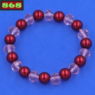 Red bracelet with 8 cups of faceted pink crystal