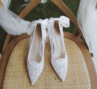 Bella Belle 同款🤍White Romantic Bridal Shoe with Lace🤍白色 尖頭 高踭鞋 高跟鞋 法式 透花 喱絲 蕾絲 prewedding 婚鞋 婚攝 