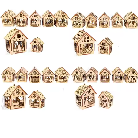 4 Sets Christmas House Ornaments Laser Cuttings Files Bundle Puzzles Digital Designs SVG DXF Ai Vect