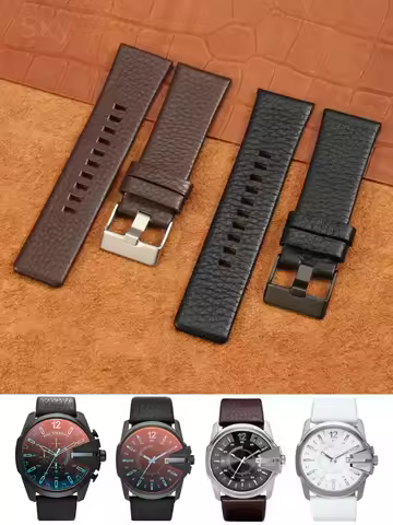 Genuine Leather Strap for Diesel Dz7313 Dz7322 7257 Dz4323 1657 Series Waterproof Breathable Litchi 