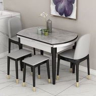 岩板伸縮餐桌家用小戶型方圓兩用現代簡約輕奢多功能實木圓形餐桌