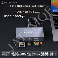 Milling 6 in 1 card reader, NVMe SSD Enclosure Case, CF Express Type A card Reader, CF Express Type 